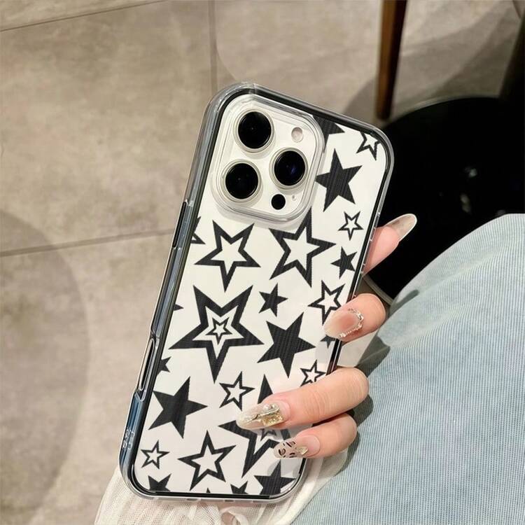 1個黑色星形漸層邊緣2合1 TPU手機殼，適用於Apple 17 16 15 14 13 12 11 Plus Pro Max系列，個性化INS風格保護殼，極簡防摔時尚手機殼，高美感設計，生日/節日禮物 - 彩色 - 查看 4