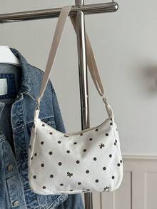 Multi-Pocket Mini Corduroy Convenient Commuter Zipper Fashionable Minimalist Casual Versatile Shoulder Bag/Crossbody Bag, Suitable For Women's Daily Use - White - View 10