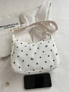 Multi-Pocket Mini Corduroy Convenient Commuter Zipper Fashionable Minimalist Casual Versatile Shoulder Bag/Crossbody Bag, Suitable For Women's Daily Use - White - View 9