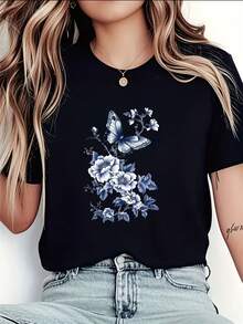 Women's T-Shirt For Spring And Summer - 黑色 - 查看 1