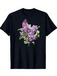 Cotton Shirt With Spring Lilac Floral Design, Men's Lilac Festival Shirt, Men's Streetwear Shirt, Oversized Shirt With Graffiti Print INS - 黑色 - 查看 2