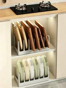 1 pieza Organizador de almacenamiento de tapa de olla de cocina multifuncional, tabla de cortar para encimera, accesorio de cocina de plástico ahorra espacio - Versión mejorada multicolor - Ver 3