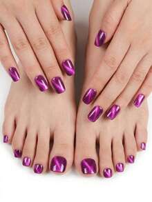 48pcs 48pcs Press On Nails & Toenails Suitable For Beach Parties, Short Square False Nails With Cat Eye, Purple Glitter Tips, Spring Summer Extensions For Hands And Toenails - Lilac Purple - View 3