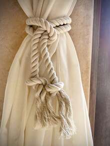 2pcs/4pcs Set, Beige Woven Tie-Back, Modern Minimalist Style Faux Linen Material Curtain Tiebacks, Suitable For Home Decor - Beige - View 5