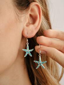 Nocturel 1 Pair Beach Vacation Style Blue Starfish Crystal Decorated Pendant Earrings For Women, Versatile Daily Wear And Gift - Blue - View 4