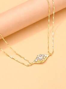 1 sợi dây chuyền choker 2 lớp mặt dây chuyền hình học tinh tế đính đá zirconia vàng 14K, thiết kế độc đáo, phụ kiện trang sức đa năng cho tiệc, đám cưới, đeo hàng ngày - xích - Xem 4