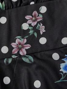 MOD Vestido de verano con estampado total, cuello con lazada en los hombros y cintura ceñida, estilo casual de vacaciones para mujer - Negro - Ver 5