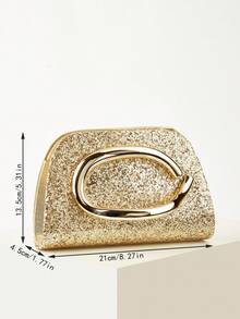 REMANLAND Women's Evening Clutch Bag, Gold Shiny Fashion Sequin And Round Metal Ring Decoration. Can Be Used As A Portable Makeup Bag, Crossbody Bag, Wallet And Envelope Clutch, With Detachable Metal Chain. Suitable For Attending Balls, Wedding Season, Parties, Holiday Gatherings, Carnivals, Christmas And Halloween, It Is A Great Gift Choice. - Gold - View 4