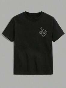 Graphic Print Cotton Blend T-Shirt, Lightweight, Durable Cotton Jersey With Back Print, Classic Fit, Casual, Essential Urban Style, Cool Print,  Y2K Street Style, Youthful Casual Style, Suitable For All Occasions, Going Out, Clubbing, Dates, Exercising, Gym, Urban Style, Gen Z Streetwear, Funny Phrase, Beach, Men's Vacation, Sexy, Romantic, Handsome, Small, Tasty Design - 黑色 - 查看 2