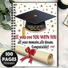 1pc Graduation Season Exclusive Spiral Notebook, Cover With Graduation Cap & Scroll Pattern, Warm Blessings. 100 Pages 50 Sheets, Suitable For Work Records, Study Notes, Diary Writing, Daily Planning & Memo, Great Birthday Or Graduation Gift - C - View 6