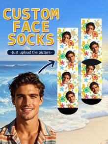 1 Pair Of Custom Socks, Custom Face Socks,A Loving Family ,Beach,Custom Photo Socks, Funny Socks, Fall/Spring/Summer Gift, Holiday Gift - Multicolor - View 9