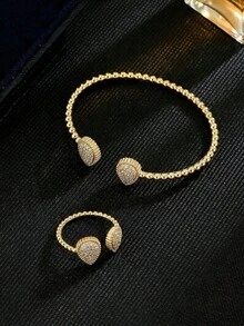 2 piezas Conjunto de joyería con diseño de lágrima con incrustaciones de cobre y circonita cúbica. Diseño elegante y versátil, adecuado como regalo festivo para expresar atención. - Estilo lágrima - Ver 3