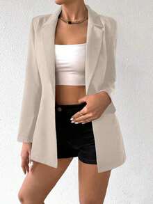 MEXChiquease Blazer Para Mujeres, Solapas Con Cuello Y Un Solo Botón Con Manga LargaMEX YC59 - Albaricoque - Ver 6