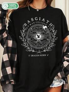 Basgiath War College Dragon Rider Emblem Cotton T-Shirt Fourth Wing Bookish Fan Tee - Black - View 6