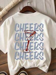 Women's Cotton T-Shirt With Cherry Wine Glass Design, Short Sleeves, Minimalist Casual Style, For Summer, Made Of Comfortable RIGU Fabric - 酒紅色 - 查看 7
