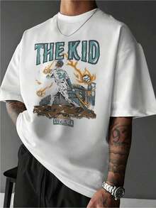 1 Men's Vintage Baseball T-Shirt With Flame Print, Casual Short Sleeve Summer Style, Retro Style, Washed Black Cotton, Comfortable Fit, Unique Design, Stylish And Perfect Gift. - 黑色 - 查看 1