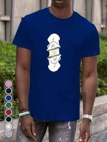 Camiseta de Algodón Grueso de 180 g/m² para Hombre - Roja con Patrón Abstracto de Rostro Surrealista en Blanco - Corte Regular, Cuello Redondo, para Uso Diario y Formal - Prenda Casual para Todas las Temporadas, Prenda Versátil, Patrón Geométrico, Construcción Duradera, Camiseta de Manga Corta, para Entusiastas de la Moda - Negro - Ver 5