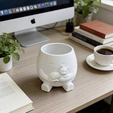 Maceta de gato creativo sosteniendo maceta de flores, alto valor estético, maceta de planta suculenta verde para escritorio, contenedor de gato impreso en 3D, estante de flores para balcón, interior y exterior, decoración y adorno - A - Ver 9
