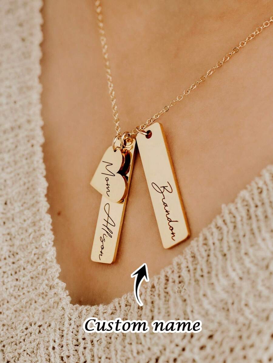 1pc Custom Name Necklace, Stainless Steel Necklace, Custom Name Necklace, Personalized Gift, Mother's Day, Mom Necklace, Mom Gift, Pendant Necklace, Pendant Necklace, Mom Jewelry Gift, Holiday Season Gift, Birthday Gift, Anniversary Gift, Family Necklace