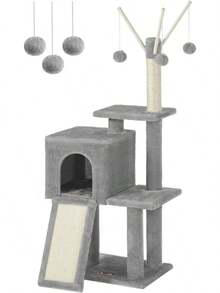 Feandrea Árbol para Gatos, Torre de Juegos, Gatitos, con 3 Postes y Cueva, Gris Claro MPCT143W01 ZTYO - Gris Claro - Ver 10