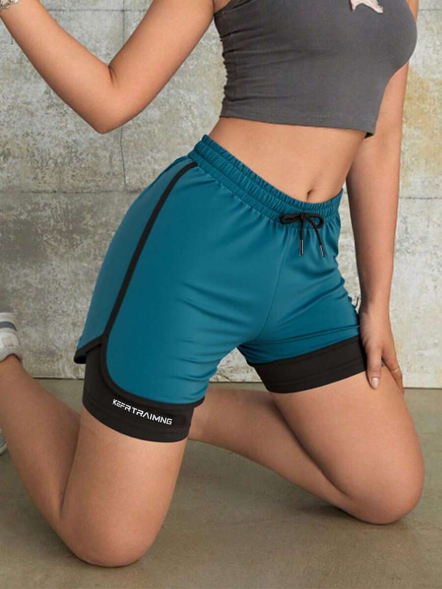 Quần short thể thao thường ngày mùa hè cho nữ, thiết kế 2 trong 1, dễ phối với bất kỳ trang phục nào - Màu xanh lam - Xem 1