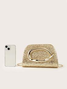 REMANLAND Women's Evening Clutch Bag, Gold Shiny Fashion Sequin And Round Metal Ring Decoration. Can Be Used As A Portable Makeup Bag, Crossbody Bag, Wallet And Envelope Clutch, With Detachable Metal Chain. Suitable For Attending Balls, Wedding Season, Parties, Holiday Gatherings, Carnivals, Christmas And Halloween, It Is A Great Gift Choice. - Gold - View 7