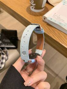 Ml Watch Band New Cute Cat Design Compatible With Xiaomi Band 10/9/8, Premium Synthetic Leather Replacement Strap, Quick Release Design, All-Season Use - Dusty Blue - View 5