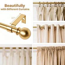 1 Set 33-120 Inch Curtain Rod, 5/8 Inch Decorative Curtain Rod Set, Gold Spliced Single Window Curtain Rod With Brackets, For Bathroom, Bedroom, Living Room, Outdoor Patio, Kitchen, Small Curtain Rod - American Ball - Gold - View 4
