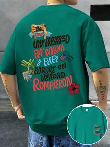Puerto Rico Rabbit 男款趣味青蛙印花休閒運動純棉短袖T恤，舒適透氣 - 灰綠色 - 查看 4