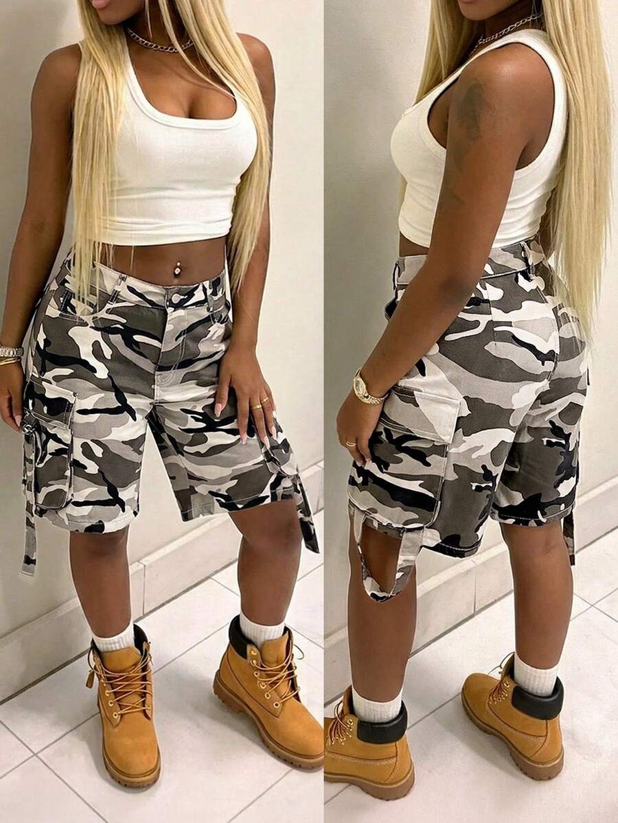 Women's Straight Leg Cargo Denim Capri Pants Casual Vacation Summer - Màu Xám nhạt - Xem 1