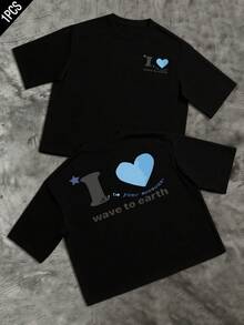Blue Heart With A Positive Message Conveying Love For The Earth And Youthful Energy, Inspiring Connection With Nature And Inner Harmony. Men's Double-Sided T-Shirt With A Modern, Casual, And Comfortable Print For Everyday Wear. - 黑色 - 查看 8