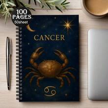 1pc A5 Spiral Notebook, Golden Crab Zodiac Design - Marble Paper, 5.71x8.27 Inches, Durable & Fashionable, Suitable For Students And Business Note-Taking, Retro Celestial Theme, Notebook Storage, School & Office Supplies, Student Notebook - Cancer - View 4