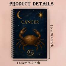 1pc A5 Spiral Notebook, Golden Crab Zodiac Design - Marble Paper, 5.71x8.27 Inches, Durable & Fashionable, Suitable For Students And Business Note-Taking, Retro Celestial Theme, Notebook Storage, School & Office Supplies, Student Notebook - Cancer - View 8