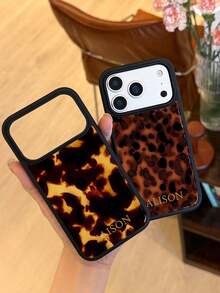 Customized Leopard Print Letter Slogan Phone Case, Full Coverage Hard Shell Protective Cover Suitable For IPhone 11/12/13/14/15/16 17 Pro Max - Multicolor - View 3