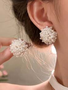 Bộ 5 đôi bông tai hình tam giác kiểu Pháp cổ điển, thanh lịch, đính đá và ngọc trai giả, đa năng cho phụ nữ đeo hàng ngày, lễ hội, dự tiệc, đám cưới và đi nghỉ mát. - Bộ 5 món E - Xem 7
