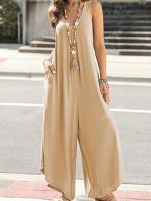 Jumpsuit With Back Straps And Irregular Trousers - Apricot - View 4