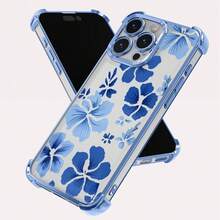 1pc New Minimalist Floral Pattern Electroplated Airbag Anti-Drop/Thick Transparent TPU Protective Case Compatible With Apple 17 Pro Max/16 Pro Max/16 Pro/16/13 Pro Max/12 Pro Max 11, 15 Pro Max, 14 Pro Max/Galaxy, SAM/Honor/Note 13 Pro/S23 Ultra/S24 Ultra/S25/A56 Protective Cover - Blue - View 4