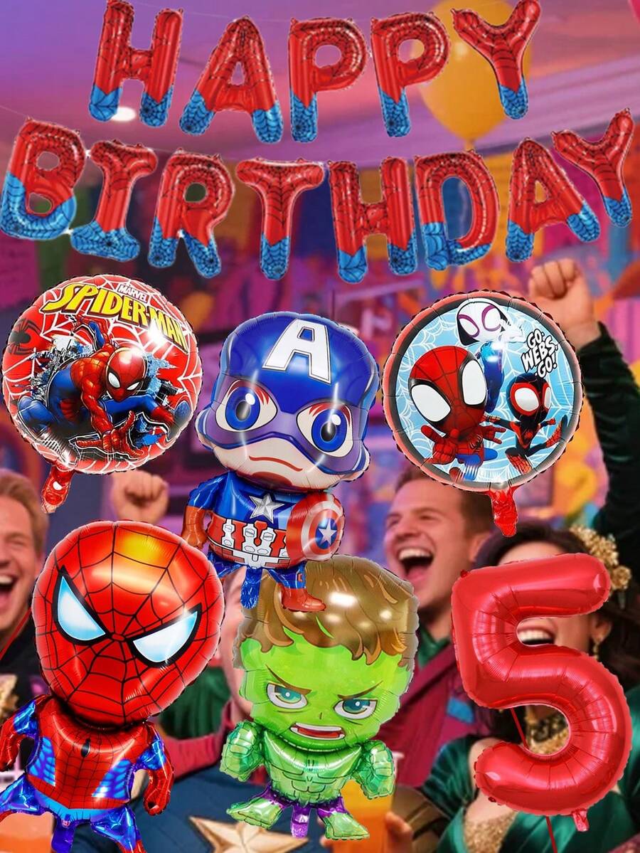 Marvel-Themed Balloons - Birthday Happy Letter Set With Numbers 1-9 - Cartoon-Shaped Spider-Man Aluminum Foil Film Balloons, Spider-Man Aluminum Foil Film Birthday Party Decoration Balloons, Decorations For Various Holiday Parties And Gatherings, Spider-Man Superhero Children's Party Decorations, Festival Parties, Family Gatherings, Etc., Indoor Christmas Decoration - Multiple Styles - View 1