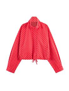 Women's Polka Dot Short Jacket Fashion Long Sleeve Top Coat Long Sleeve High Neck Drawstring Jacket Women's - Red - View 5