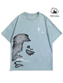 Plus Size Clothes; New York Slogan & Statue Of Liberty Graphic Print T-Shirt, American Street Style, 100% Cotton Crew Neck Short Sleeve Men Clothes  Men Fits  Christmas Gifts  Men Gifts  Tops For WomenY2Y-Summer Clothes;Slogan Men T-Shirts E18E - 淺藍色 - 查看 5