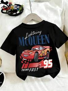 Disney Racing: Lightning McQueen 95 Kids' T-Shirt With Printed Racing Style On The Front And Back For Boys, Sporty, Casual And Comfortable, Suitable As A Gift - 黑色 - 查看 4