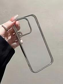 1pc Minimalist Transparent Large Hole Electroplated Frame Full Coverage Anti-Fall TPU Fashionable Phone Protective Case, Shock-Proof Protective Cover Suitable For IPhone 17 16 15 14 13 12 11 Pro Max/Plus, Exquisite Gift - Clear - View 3