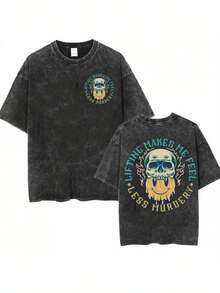Funny T-Shirt With Skull Print And The Phrase "The Weak Break Easily, So Lift Weights" - Vintage Style Washed 100% Cotton Gym T-Shirt, Loose Fit, Unisex, Suitable For Fitness And Casual Wear, With A Fun Strength Training Graphic. - 黑色 - 查看 2