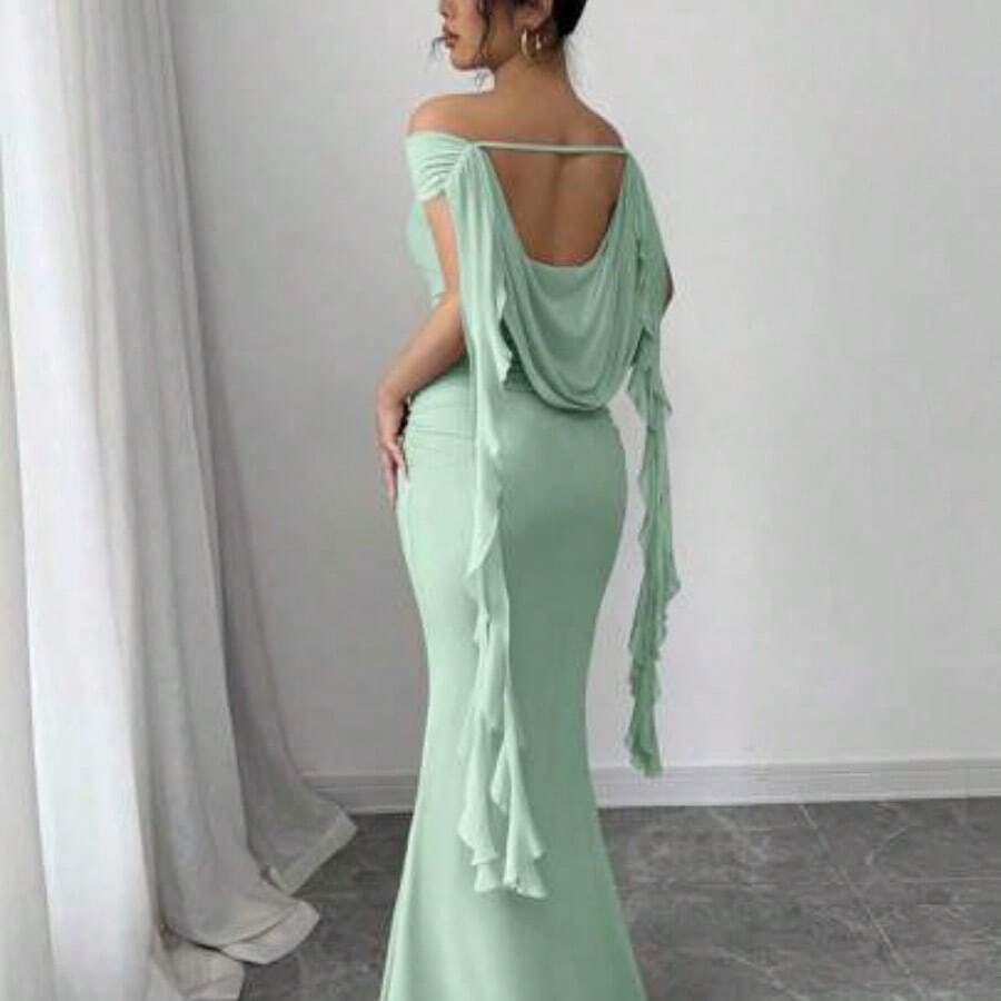 . . Vestido de sirena de unicolor elegante con hombros descubiertos para mujer - verde menta - Ver 1