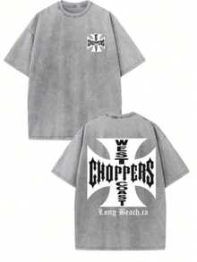 WEST COAST CHOPPERS Men's Retro Streetwear T-Shirt - 230g Washed Cotton, Double-Sided Print, Loose-Fitting Drop With A California Long Beach Graphic - 灰色 - 查看 15