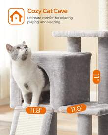 Feandrea Árbol para Gatos, Torre de Juegos, Gatitos, con 3 Postes y Cueva, Gris Claro MPCT143W01 ZTYO - Gris Claro - Ver 4