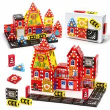 51 Stücke Magnetische Feuerwehrauto Bauklötze Set mit Eisenbox, tragbares Reise-Magnetbau-Spielzeug, MINT-Bildungs-Magnetplättchen-Straßen-Set - Geeignet für Kinder ab 3 Jahren, Geburtstagsgeschenk - Farbe - Übersicht 2