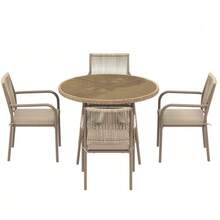 Modern Rattan Garden Furniture Set, Including A Round Glass Table And Four Armchairs, With An Iron Frame. Ideal For A Terrace, Balcony Or Patio. - 棕色 - 查看 8