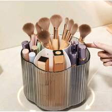 Organizzatore trasparente per pennelli da trucco con più scomparti, organizer cosmetico rotante, scatola portatile per riporre i pennelli da trucco per casa e residenza universitaria - Grigio Scuro - Visualizzare 8