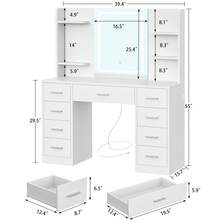 Large Vanity Desk With Mirror And Lights, Makeup Vanity With 9 Drawers, Makeup Desk With Charging Station And Ample Storage,White Dressing Table For Bedroom Room (White) - US B Type Plug(110-127V) - View 6